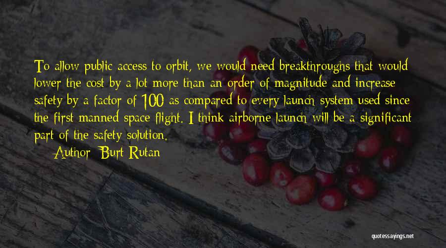 Burt Rutan Quotes: To Allow Public Access To Orbit, We Would Need Breakthroughs That Would Lower The Cost By A Lot More Than