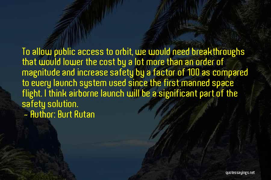 Burt Rutan Quotes: To Allow Public Access To Orbit, We Would Need Breakthroughs That Would Lower The Cost By A Lot More Than