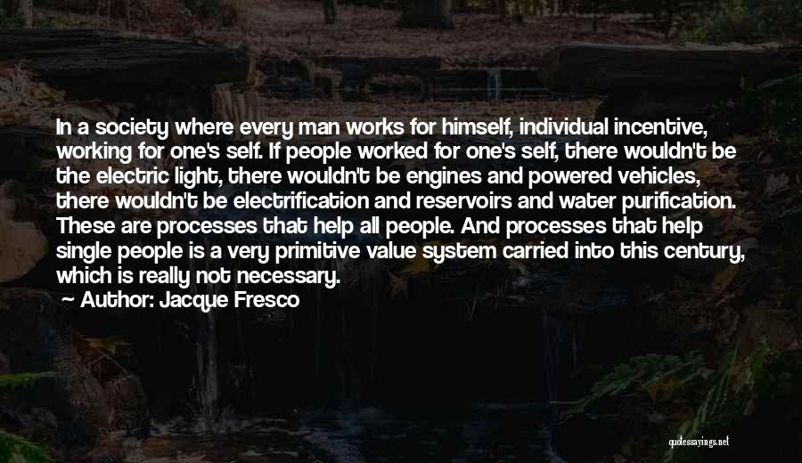 Jacque Fresco Quotes: In A Society Where Every Man Works For Himself, Individual Incentive, Working For One's Self. If People Worked For One's