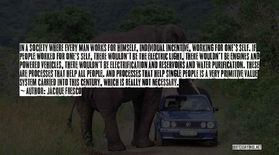 Jacque Fresco Quotes: In A Society Where Every Man Works For Himself, Individual Incentive, Working For One's Self. If People Worked For One's