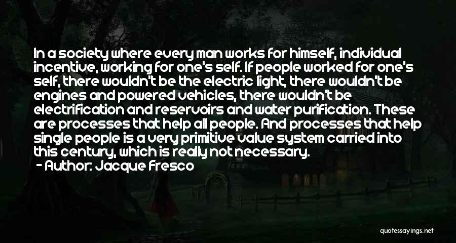 Jacque Fresco Quotes: In A Society Where Every Man Works For Himself, Individual Incentive, Working For One's Self. If People Worked For One's