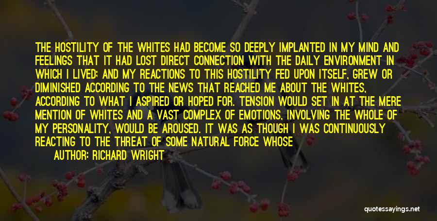 Richard Wright Quotes: The Hostility Of The Whites Had Become So Deeply Implanted In My Mind And Feelings That It Had Lost Direct