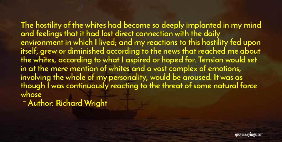 Richard Wright Quotes: The Hostility Of The Whites Had Become So Deeply Implanted In My Mind And Feelings That It Had Lost Direct