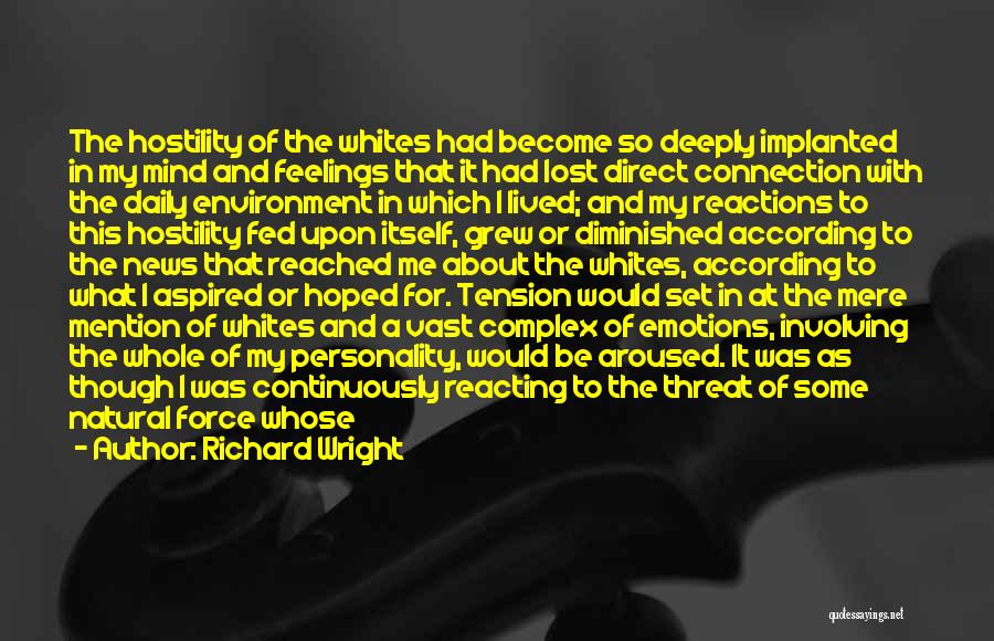 Richard Wright Quotes: The Hostility Of The Whites Had Become So Deeply Implanted In My Mind And Feelings That It Had Lost Direct