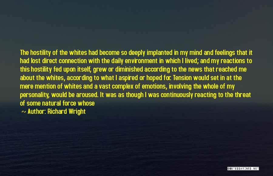 Richard Wright Quotes: The Hostility Of The Whites Had Become So Deeply Implanted In My Mind And Feelings That It Had Lost Direct