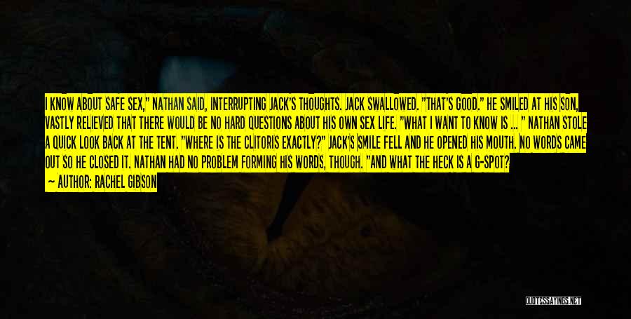 Rachel Gibson Quotes: I Know About Safe Sex, Nathan Said, Interrupting Jack's Thoughts. Jack Swallowed. That's Good. He Smiled At His Son, Vastly