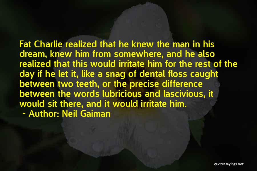 Neil Gaiman Quotes: Fat Charlie Realized That He Knew The Man In His Dream, Knew Him From Somewhere, And He Also Realized That