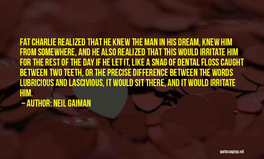 Neil Gaiman Quotes: Fat Charlie Realized That He Knew The Man In His Dream, Knew Him From Somewhere, And He Also Realized That