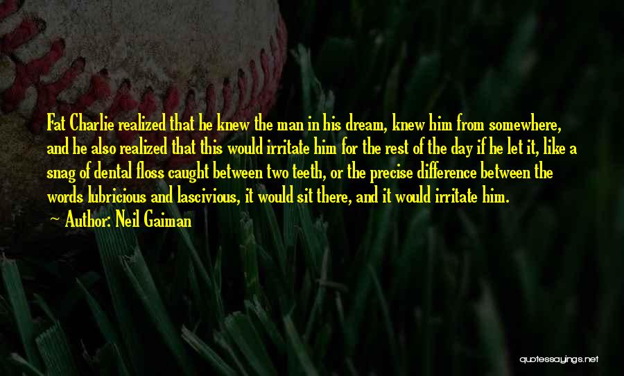 Neil Gaiman Quotes: Fat Charlie Realized That He Knew The Man In His Dream, Knew Him From Somewhere, And He Also Realized That
