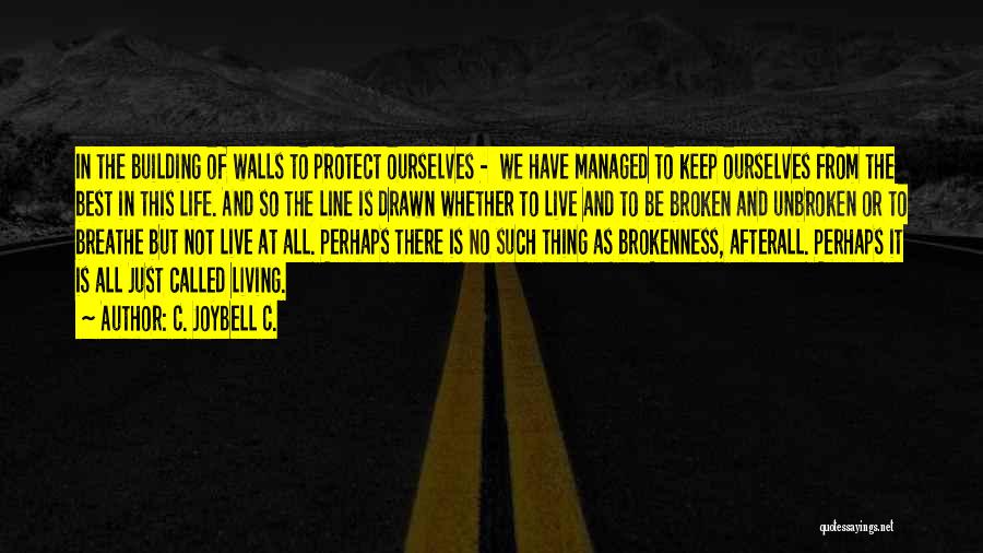 C. JoyBell C. Quotes: In The Building Of Walls To Protect Ourselves - We Have Managed To Keep Ourselves From The Best In This