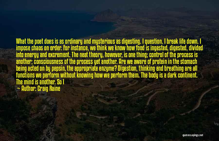 Craig Raine Quotes: What The Poet Does Is As Ordinary And Mysterious As Digesting. I Question. I Break Life Down. I Impose Chaos