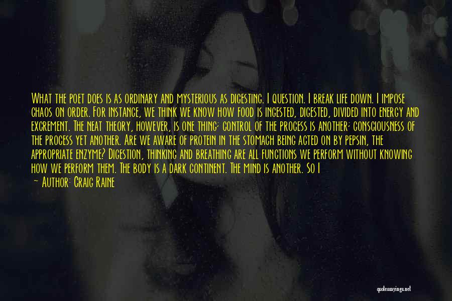 Craig Raine Quotes: What The Poet Does Is As Ordinary And Mysterious As Digesting. I Question. I Break Life Down. I Impose Chaos