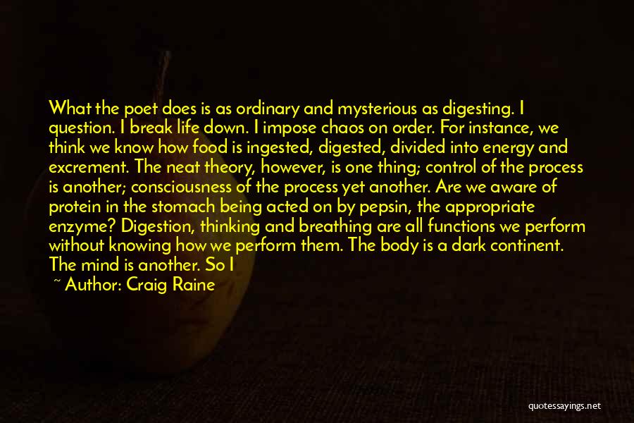 Craig Raine Quotes: What The Poet Does Is As Ordinary And Mysterious As Digesting. I Question. I Break Life Down. I Impose Chaos