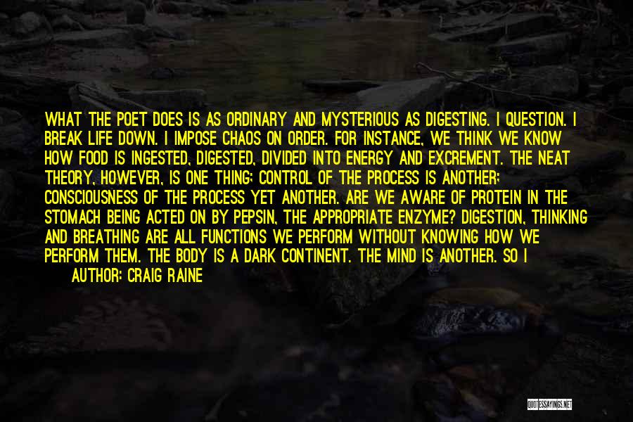 Craig Raine Quotes: What The Poet Does Is As Ordinary And Mysterious As Digesting. I Question. I Break Life Down. I Impose Chaos