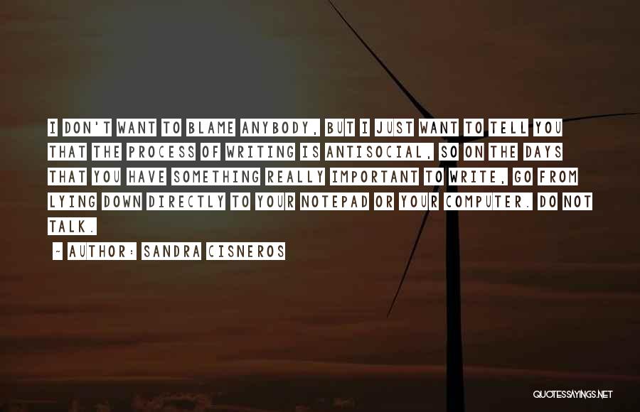 Sandra Cisneros Quotes: I Don't Want To Blame Anybody, But I Just Want To Tell You That The Process Of Writing Is Antisocial,