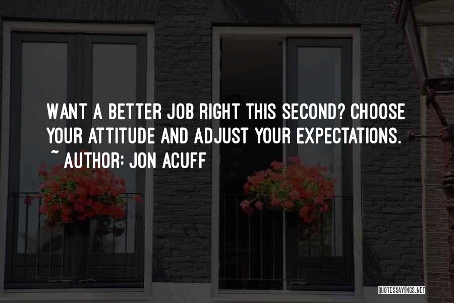 Jon Acuff Quotes: Want A Better Job Right This Second? Choose Your Attitude And Adjust Your Expectations.
