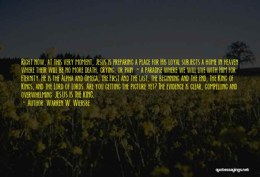 Warren W. Wiersbe Quotes: Right Now, At This Very Moment, Jesus Is Preparing A Place For His Loyal Subjects A Home In Heaven Where