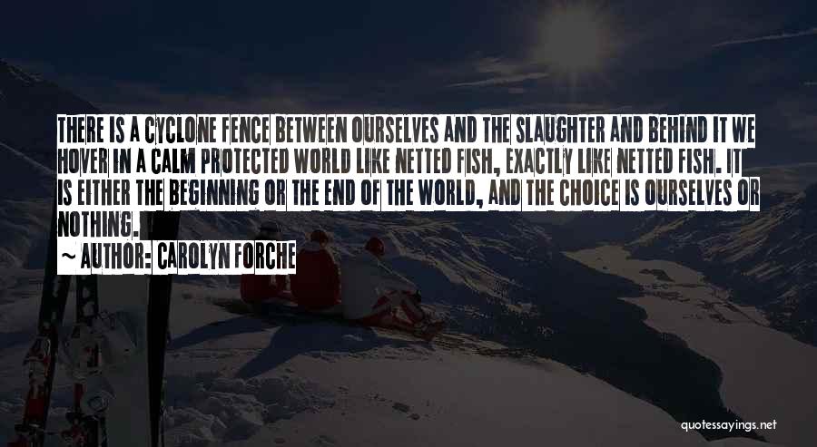 Carolyn Forche Quotes: There Is A Cyclone Fence Between Ourselves And The Slaughter And Behind It We Hover In A Calm Protected World