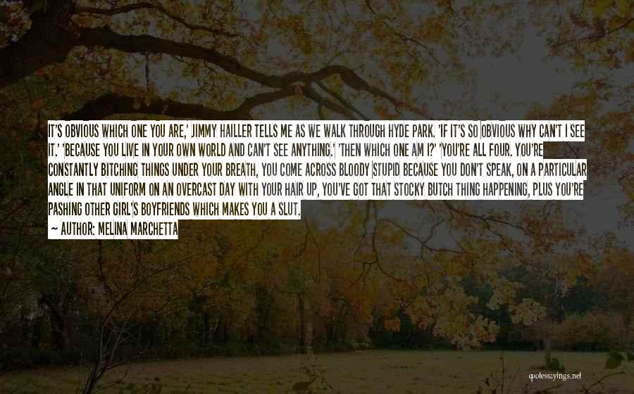 Melina Marchetta Quotes: It's Obvious Which One You Are,' Jimmy Hailler Tells Me As We Walk Through Hyde Park. 'if It's So Obvious