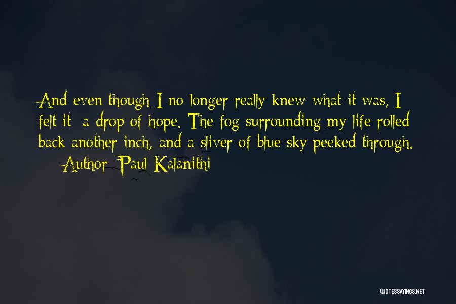 Paul Kalanithi Quotes: And Even Though I No Longer Really Knew What It Was, I Felt It: A Drop Of Hope. The Fog