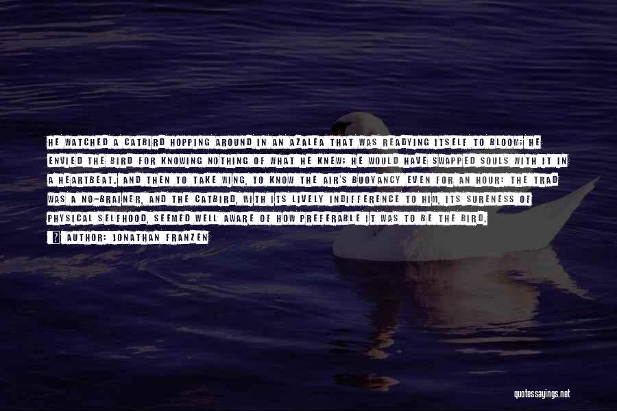 Jonathan Franzen Quotes: He Watched A Catbird Hopping Around In An Azalea That Was Readying Itself To Bloom; He Envied The Bird For