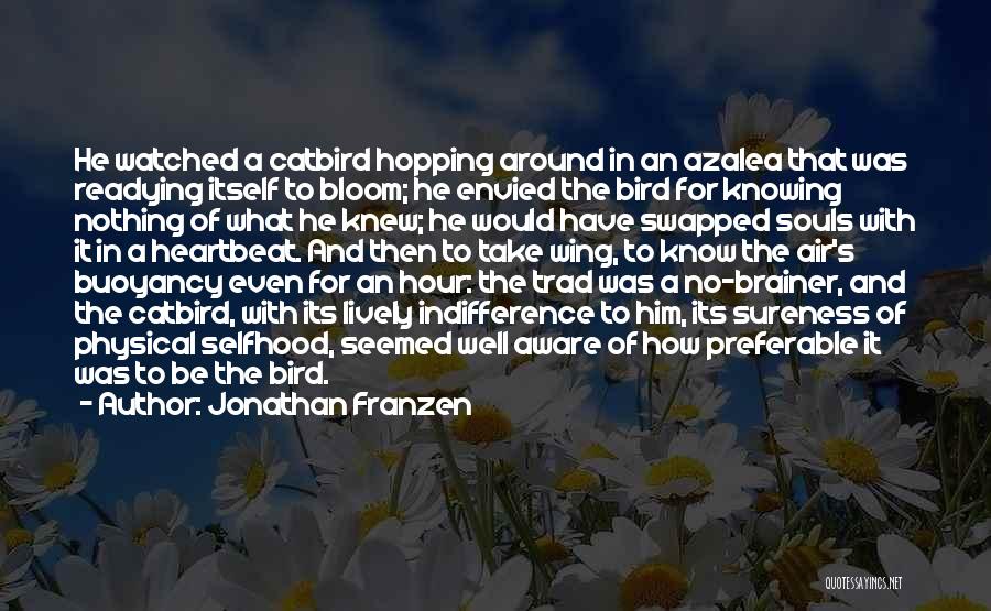 Jonathan Franzen Quotes: He Watched A Catbird Hopping Around In An Azalea That Was Readying Itself To Bloom; He Envied The Bird For