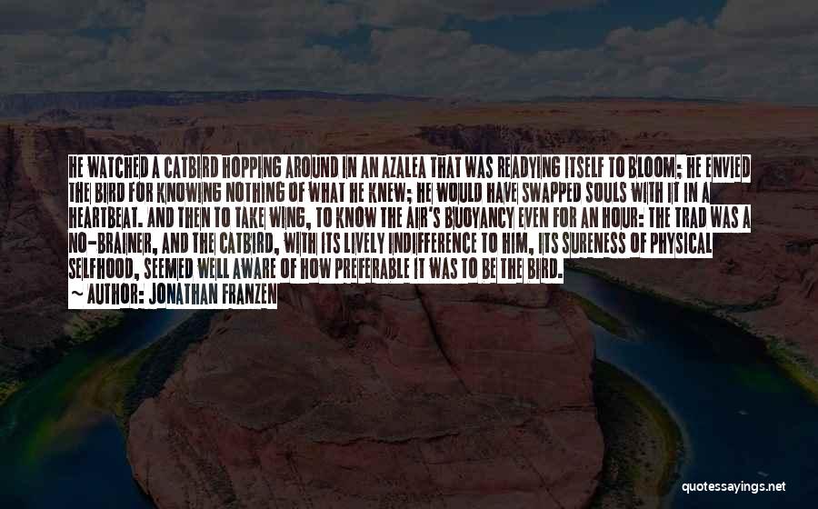 Jonathan Franzen Quotes: He Watched A Catbird Hopping Around In An Azalea That Was Readying Itself To Bloom; He Envied The Bird For