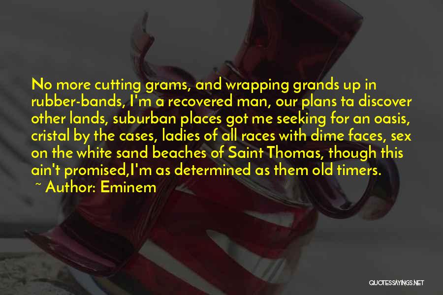 Eminem Quotes: No More Cutting Grams, And Wrapping Grands Up In Rubber-bands, I'm A Recovered Man, Our Plans Ta Discover Other Lands,