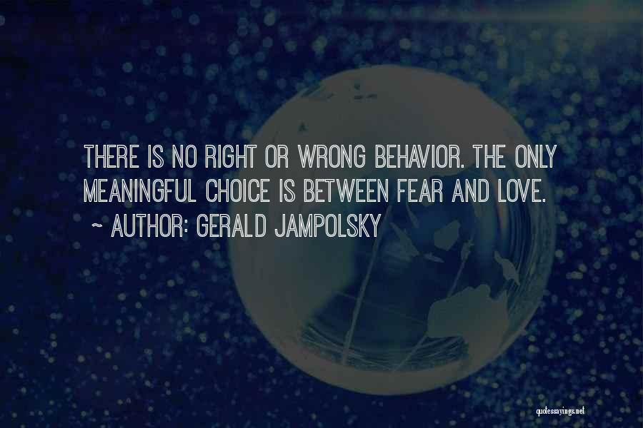 Gerald Jampolsky Quotes: There Is No Right Or Wrong Behavior. The Only Meaningful Choice Is Between Fear And Love.