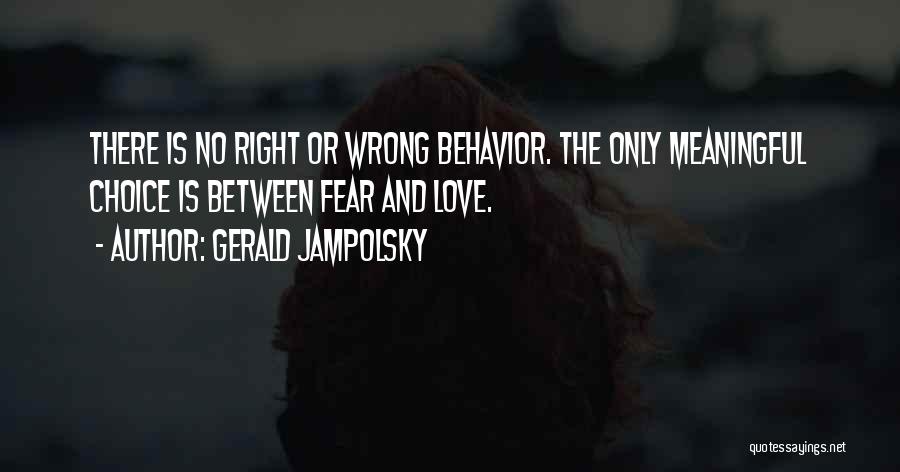 Gerald Jampolsky Quotes: There Is No Right Or Wrong Behavior. The Only Meaningful Choice Is Between Fear And Love.