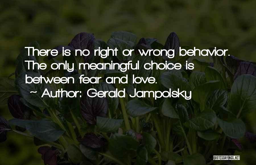 Gerald Jampolsky Quotes: There Is No Right Or Wrong Behavior. The Only Meaningful Choice Is Between Fear And Love.