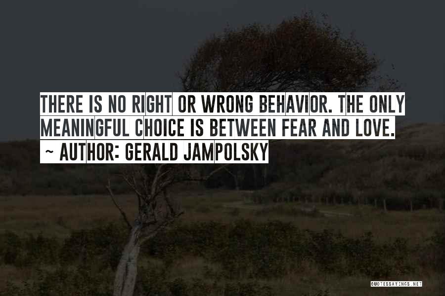 Gerald Jampolsky Quotes: There Is No Right Or Wrong Behavior. The Only Meaningful Choice Is Between Fear And Love.