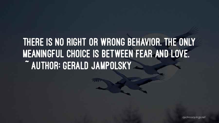 Gerald Jampolsky Quotes: There Is No Right Or Wrong Behavior. The Only Meaningful Choice Is Between Fear And Love.