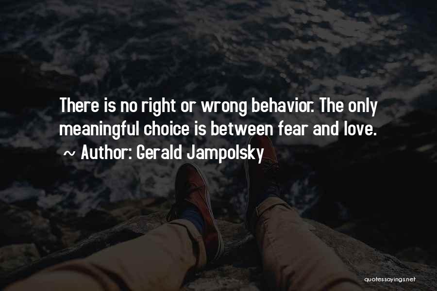 Gerald Jampolsky Quotes: There Is No Right Or Wrong Behavior. The Only Meaningful Choice Is Between Fear And Love.