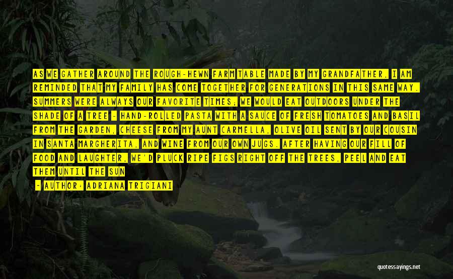 Adriana Trigiani Quotes: As We Gather Around The Rough-hewn Farm Table Made By My Grandfather, I Am Reminded That My Family Has Come