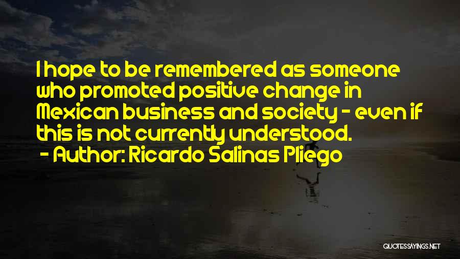 Ricardo Salinas Pliego Quotes: I Hope To Be Remembered As Someone Who Promoted Positive Change In Mexican Business And Society - Even If This
