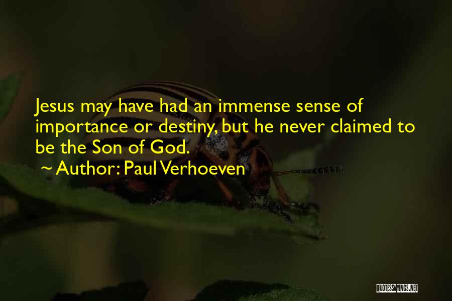 Paul Verhoeven Quotes: Jesus May Have Had An Immense Sense Of Importance Or Destiny, But He Never Claimed To Be The Son Of