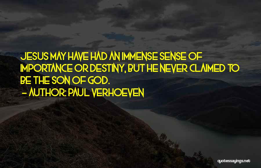 Paul Verhoeven Quotes: Jesus May Have Had An Immense Sense Of Importance Or Destiny, But He Never Claimed To Be The Son Of