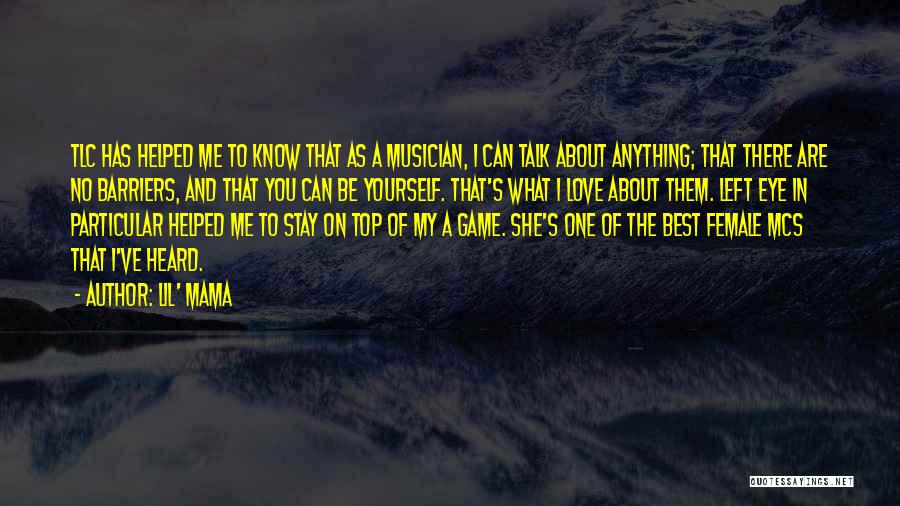 Lil' Mama Quotes: Tlc Has Helped Me To Know That As A Musician, I Can Talk About Anything; That There Are No Barriers,