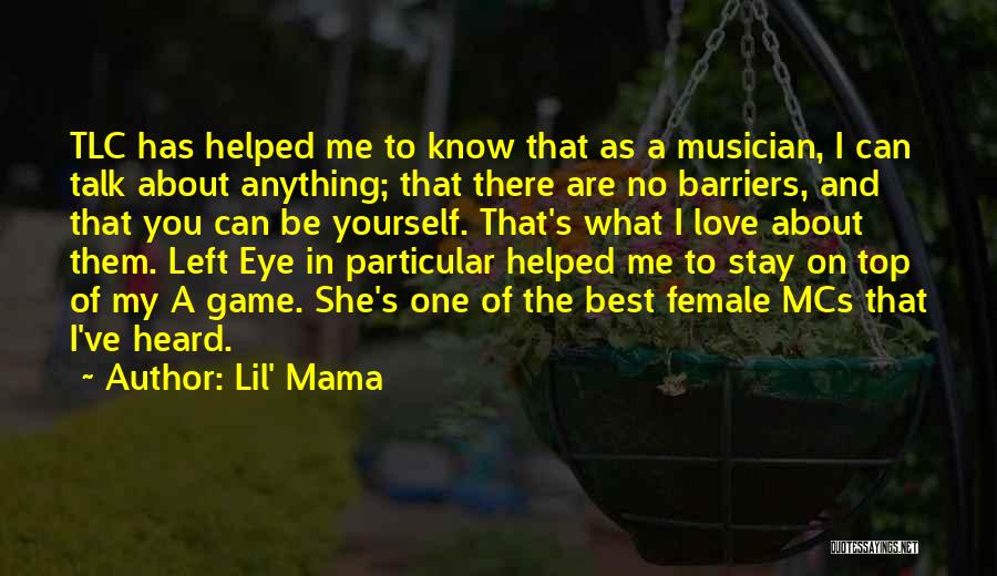 Lil' Mama Quotes: Tlc Has Helped Me To Know That As A Musician, I Can Talk About Anything; That There Are No Barriers,