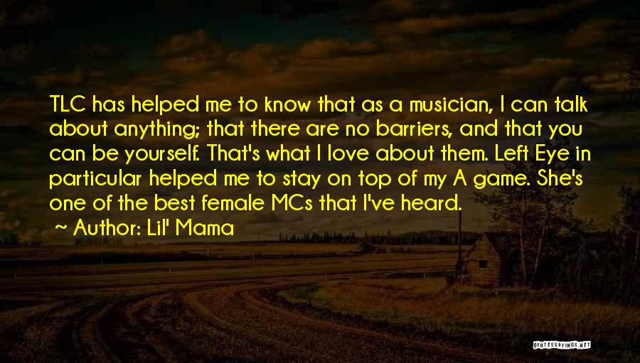 Lil' Mama Quotes: Tlc Has Helped Me To Know That As A Musician, I Can Talk About Anything; That There Are No Barriers,