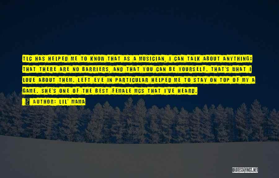 Lil' Mama Quotes: Tlc Has Helped Me To Know That As A Musician, I Can Talk About Anything; That There Are No Barriers,