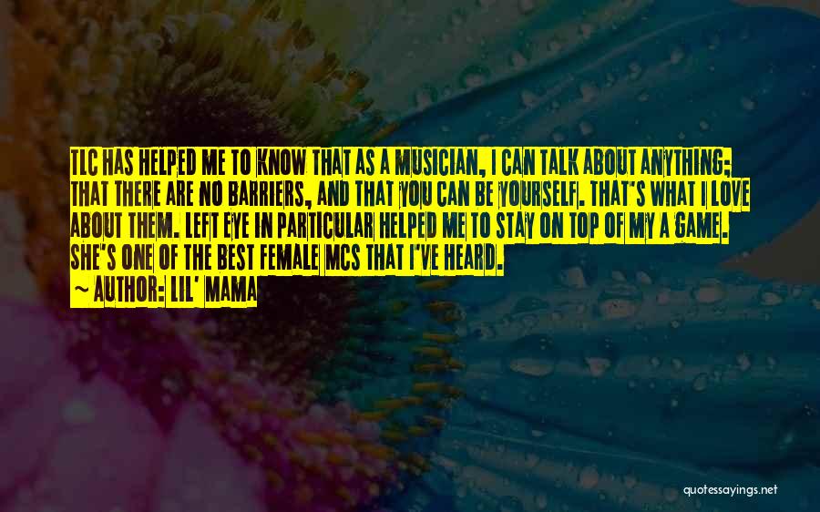 Lil' Mama Quotes: Tlc Has Helped Me To Know That As A Musician, I Can Talk About Anything; That There Are No Barriers,