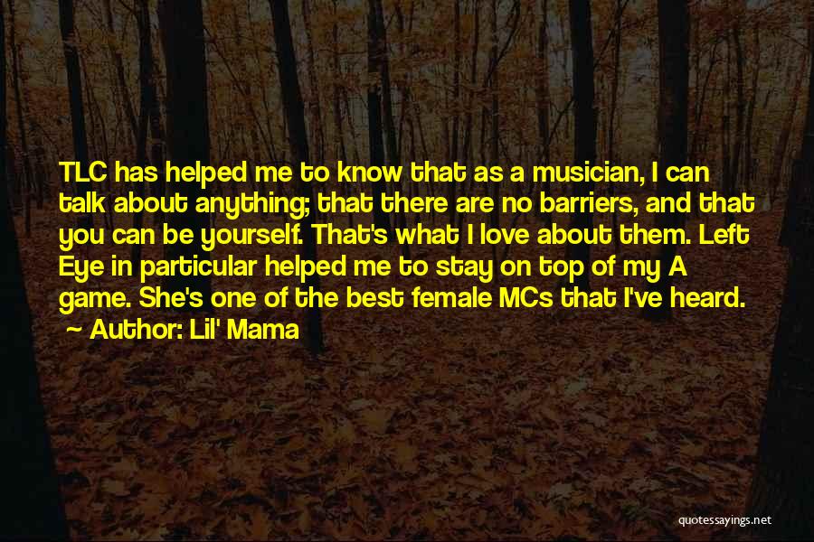 Lil' Mama Quotes: Tlc Has Helped Me To Know That As A Musician, I Can Talk About Anything; That There Are No Barriers,