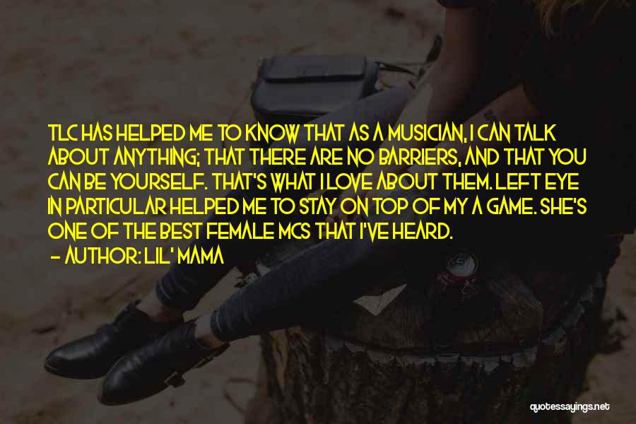 Lil' Mama Quotes: Tlc Has Helped Me To Know That As A Musician, I Can Talk About Anything; That There Are No Barriers,
