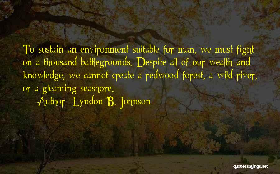 Lyndon B. Johnson Quotes: To Sustain An Environment Suitable For Man, We Must Fight On A Thousand Battlegrounds. Despite All Of Our Wealth And