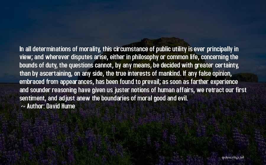 David Hume Quotes: In All Determinations Of Morality, This Circumstance Of Public Utility Is Ever Principally In View; And Wherever Disputes Arise, Either