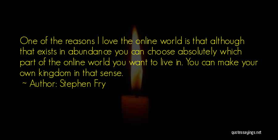 Stephen Fry Quotes: One Of The Reasons I Love The Online World Is That Although That Exists In Abundance You Can Choose Absolutely