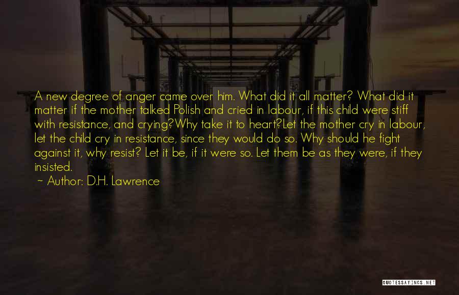 D.H. Lawrence Quotes: A New Degree Of Anger Came Over Him. What Did It All Matter? What Did It Matter If The Mother