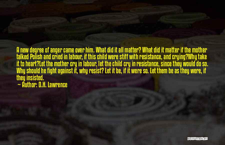 D.H. Lawrence Quotes: A New Degree Of Anger Came Over Him. What Did It All Matter? What Did It Matter If The Mother